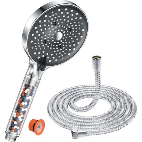 Pommeau de Duche avec tuyau 1,6M, Pommeau de Douche Anti calcaire Grand (⌀130mm), Economie Deau, 6 types de jets, Haute Pression, Chrome (1/5)