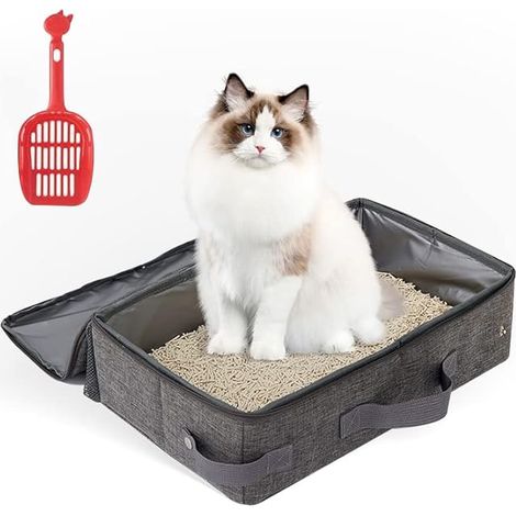 QAZQA Bac à Litière de Voyage pour Chat, Bac à Litière Pliable pour Chat avec Pelle à Litière, Maisons de Toilette Pliable pour Chat, Bac à Litière Portable pour Les Déplacements - 30cm x 30cm x 11cm, (1/4)