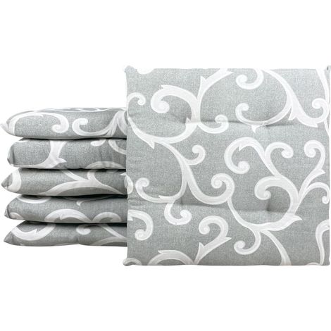 Set 4/6 Cuscini Barocco Sedia con Lacci 4 Punti Comodi Prodotto Italiano 40 x 40 in Cotone Imbottiti Spessore 6 Cm Lavorati a Mano Remage Grigio - 6 Pezzi (1/3)