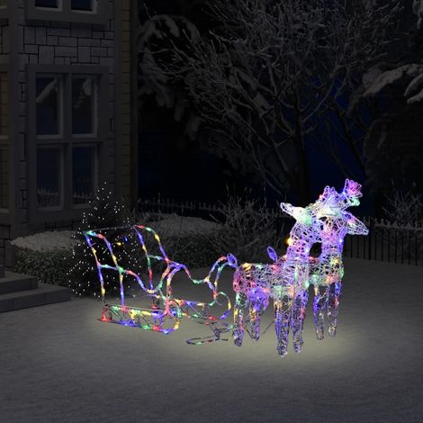 Déco de Noël Rennes LED - Décoration de Noël Rennes et traîneau 160 LED 130 cm Acrylique -WYW20237 (1/5)