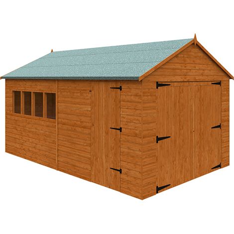 16 x 10 Feet Garage 12mm Shed - Solid Wood/Softwood/Pine - L475 x W295 x H272.7 cm - Burnt Orange