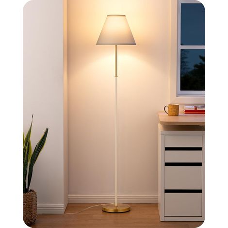 Lampadaire Rétro pour Salon, Abat-jour en Coton-Lin et Structure Métallique, Ampoule LED 2700K Incluse, Lampe sur Pied E27 pour Chambre d'Enfant, Chambre à Coucher et Coin Lecture, Blanc (1/5)