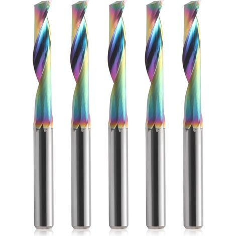 Lot de 5 fraises hélicoïdales CNC avec une rainure pour aluminium, tige de 4 mm, fraise hélicoïdale VHM avec revêtement DLC, diamètre de coupe de 4 mm, fraise à queue en carbure de tungstène massif (1/5)