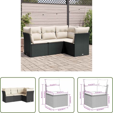 vidaXL Set Divani da Giardino 4 pz con Cuscini Nero in Polyrattan (1/5)