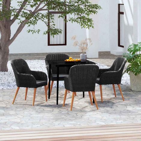 vidaXL Juego de comedor de jardín 5 piezas con cojines negro (1/5)