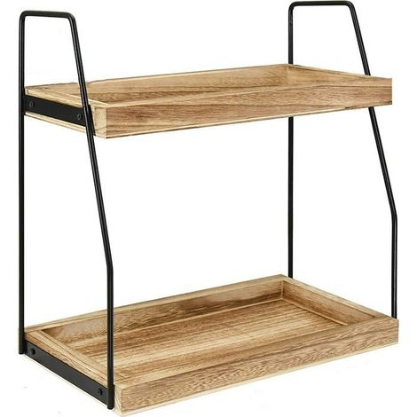 Mini Etagere Salle de Bain à 2 Niveaux Couleur du bois 36x17x33cm (1/5)