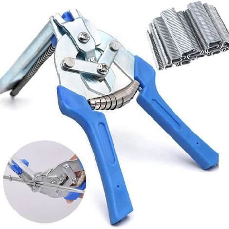 Pince à anneaux pour cages animales + 600 attaches M en acier galvanisé – outil d’installation polyvalent pour lapins, poules, chats et chiens (1/4)