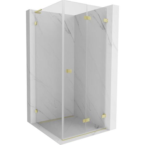 Mexen Lunar-F L klappbare Duschkabine rechts 90 x 90 cm, transparent, gebürstetes Gold - 836L-090-090-55-00-P (1/5)