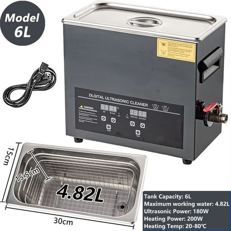Nettoyeur à ultrasons 6 litres – 40 kHz – minuterie numérique – chauffage intégré – usage bijoux et outils (1/5)