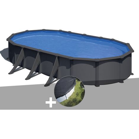 Kit piscine acier gris anthracite Gré Juni ovale 7,44 x 3,99 x 1,32 m + Bâche d'hivernage
