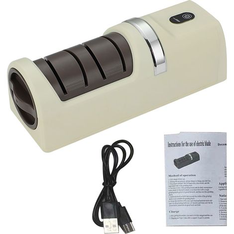 Aiguiseur de couteaux électrique Rechargeable USB Base antidérapante Meules gros et fin pour cuisine et camping Beige (1/5)