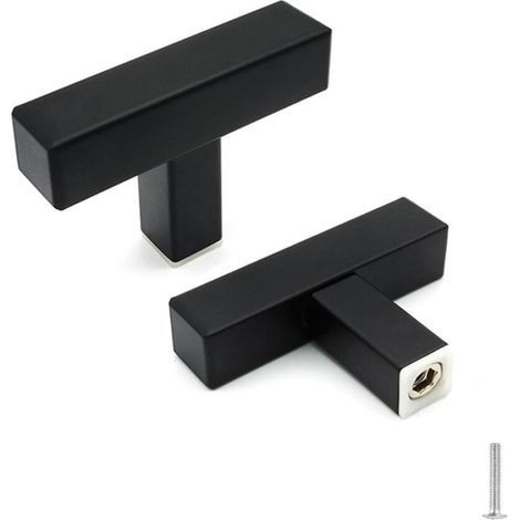 Lot de 5 boutons de meuble en acier inoxydable Noir mat 50 mm Poignées de cuisine modernes Pour armoires, commodes, penderie (1/5)