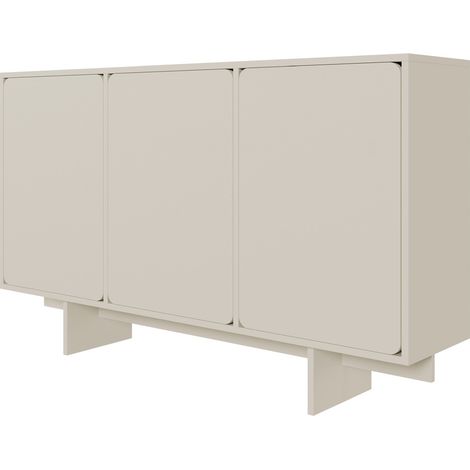 Selsey – Buffet 3 portes 150 cm – Gris beige – Panneau de particules stratifié – Design minimaliste – Espace de rangement optimisé (1/5)