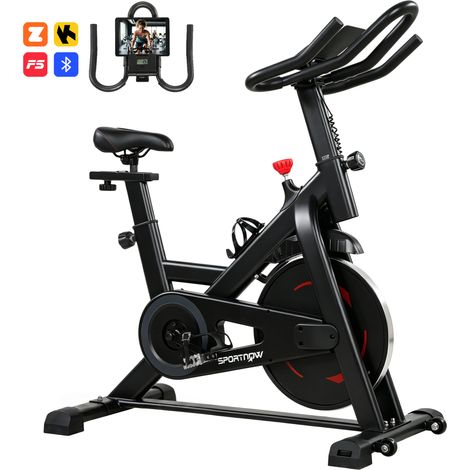SPORTNOW bicicleta estática en casa con resistencia magnética, app, con pantalla lcd, volante, asiento y manillar ajustables, ruedas, portabotellas (1/5)