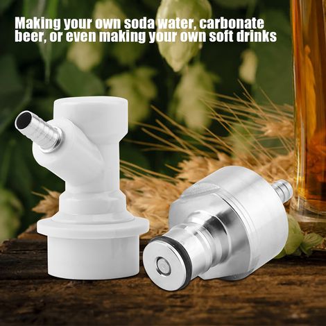 Carbonateur à bouchon en acier inoxydable pour brassage maison avec déconnexion à bille et verrouillage pour liquide, raccord cannelé 1/4". (1/5)