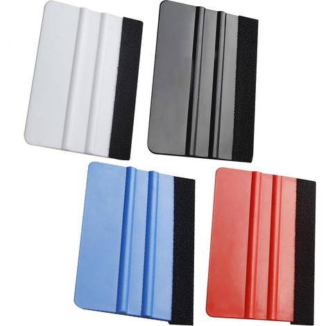 Lot de 4 Marouflettes avec Bord Feutre, Raclette pour Film Vinyle Wrapping Voiture, Outil d'Application Autocollant, Raclette Plastique Anti-Rayures 10x7cm (Bleu, Noir, Rouge, Blanc) (1/5)