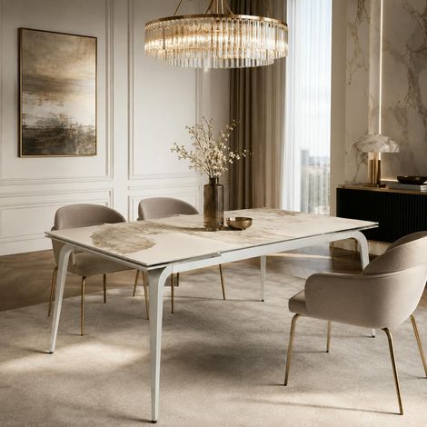 Table extensible céramique effet marbre contrasté 140-220 cm LORA
