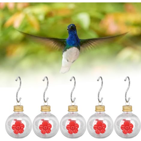 Dispensador de agua para colibríes, 5 unidades, florero rojo, redondo con forma de cebolla, 150 ml con gancho, para árboles y jardines. (1/5)