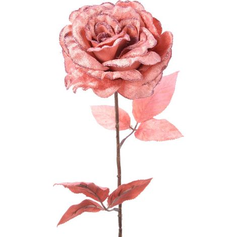 Fiore decorativo rosa con glitter cm 10 x 22 x 60 h