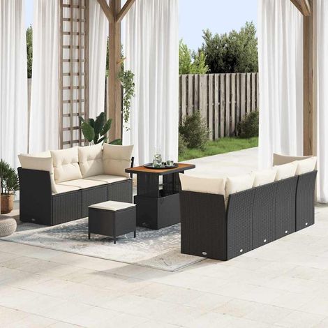 Garten-Sofa-Set 10 pcs Schwarz und Creme 90 x 55 x 71 cm vidaXL (1/5)