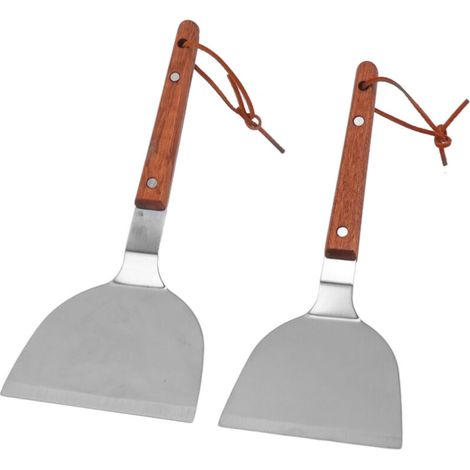 Spatule de Cuisson en Acier Inoxydable - Manche en Bois Ergonomique - Résistante à la Chaleur - Facile à Nettoyer - Accessoire de Cuisine Durable pour Barbecue et Plancha - Spatule Moyenne (1/5)