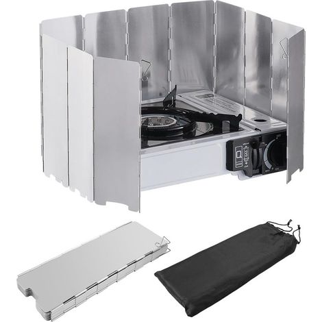 Pare-Vent Pliable Aluminium, 12 Plaques Pare-brise de Réchaud de Camping, Portable Stove Pare-brise, Pare Vent Rechaud avec Sac de Rangement, pour Rechaud de Camping Pique-Nique Cuisinière à Gaz (1/5)