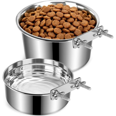 Filiyano-Lot de 2 gamelles pour cage de chien, anti-déversement, en acier inoxydable, pour nourriture et eau, gamelles suspendues pour chiens et chats (1/5)