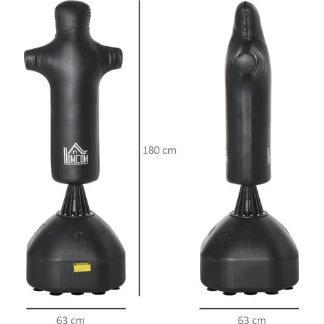 Support de frappe 180 cm avec mannequin de boxe, colonne d'entraînement humanoïde pour adulte, sac robuste noir, idéal professionnels et débutants (1/5)