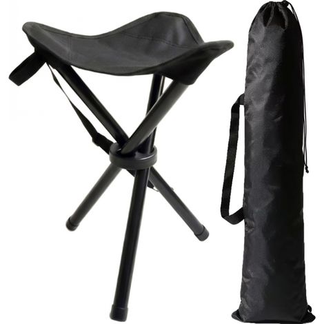 Tabouret de pêche pliable, siège de camping, de plage portable avec sac de transport - Noir - Linxor