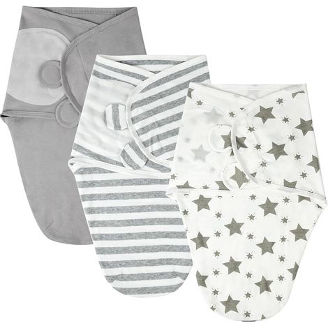 Lot de 3 Emmaillotage Bébé,Gigoteuse D'Emmaillotage Nouveau-né pour Garçon Fille 0-3 Mois,Essentiels Biologique Ajustable Sac de Couchage pour Bébé,Gris (1/5)