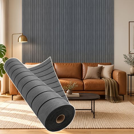 Jiubiaz Pannello murale 3D autoadesivo effetto legno, 60 x 300 cm, rivestimento murale in PVC effetto listelli, grigio scuro (1/5)