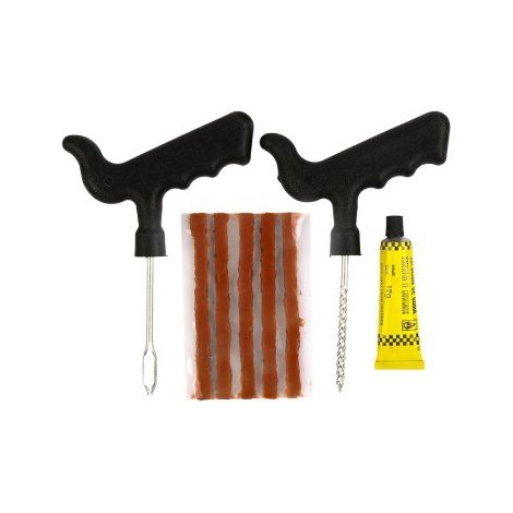 Kit de Réparation pour Pneus Tubeless - 8 Pièces - Bouchons en Caoutchouc Naturel 6 mm x 10 cm - Outil d'Installation et Écarteur Inclus - Pour Voitures, Motos et Tracteurs (1/5)