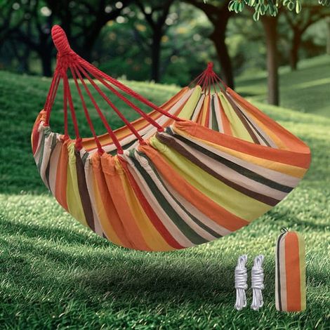 Hamac 200 x 80 cm, hamac de camping avec barre d'équilibre, hamac en toile extra large et portable pour le jardin (coloré)