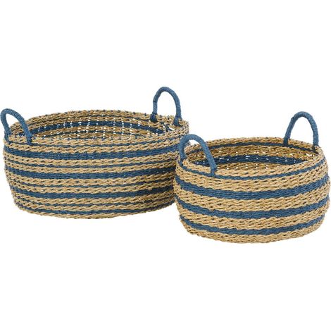 Lot de 2 Paniers de Rangement "Xavier" 37cm Naturel & Bleu (1/3)