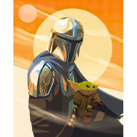 Papier peint panoramique moderne The Mandalorian Chasse de Grogu (1/4)