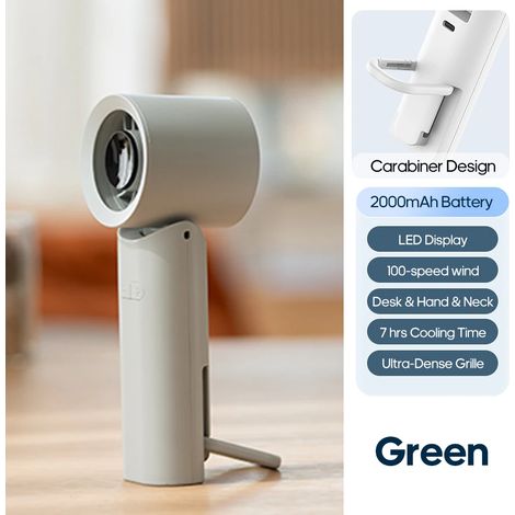 (Vert) Ventilateur portable haute vitesse, 2000 mAh, ventilateur de refroidissement pliable avec affichage numérique LED. (1/5)