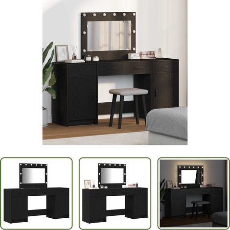 Spiegelbeleuchtung - Schminktisch mit Spiegelbeleuchtung 3 pcs Schwarz Holzwerkstoff (1/5)