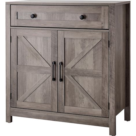 Mophorn Farmhouse Coffee Bar Cabinet with Drawer, Buffet Table with Sliding Barn Doors, Sideboard Storage Cabinet for Kitchen, Living Room, or Entryway, 75 x 37.5 x 80 cm, Grey (1/5)