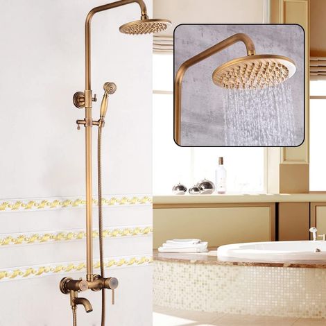 Conjunto de ducha retro: cabezal de ducha tipo lluvia, ducha superior, sistema de ducha para baño - Conjunto completo dorado