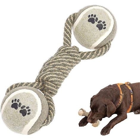 Jouet à mâcher double en corde de coton pour chien, idéal pour le nettoyage des dents. (1/4)