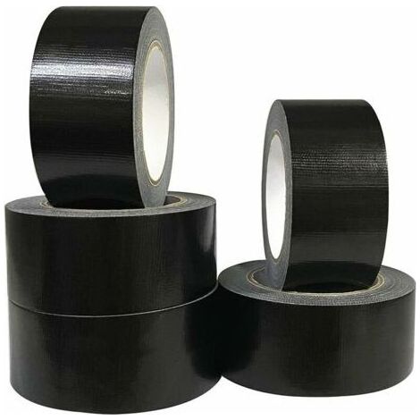 Lot de 5 rubans adhésifs en tissu noir 220 microns x 50 mm x 20m, gaffer noir,ruban adhésif americain de réparation d'étanchéité,heavy duty duct tape,ruban large resistant noir (1/4)