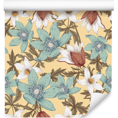 Elegante carta da parati con fiori colorati per soggiorno e camera da letto, 50x1000 cm (1/5)