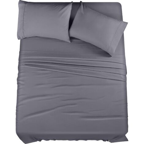 Parure de draps Queen Size - 4 pièces, microfibre douce et respirante, comprenant 1 drap-housse, 1 drap plat et 2 taies d'oreiller (gris)