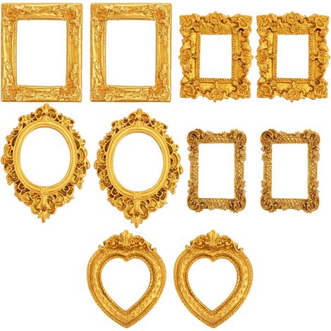 Set mit 10 Mini-Fotorahmen im Vintage-Goldbarockstil, verschiedene Formen für DIY-Projekte, Dekoration und Miniaturfotos