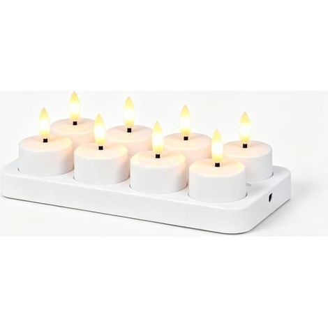 Bougies chauffe-plat LED rechargeables sans flamme, avec base de chargement, idéales pour Halloween et les fêtes, lot de 8, pour la décoration de table et la maison. (1/5)