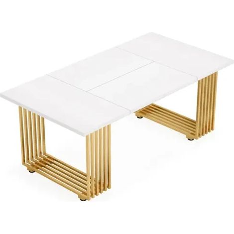 Bureau classique en bois avec pieds métalliques blancs et dorés, 180 x 79 x 78 cm (1/5)