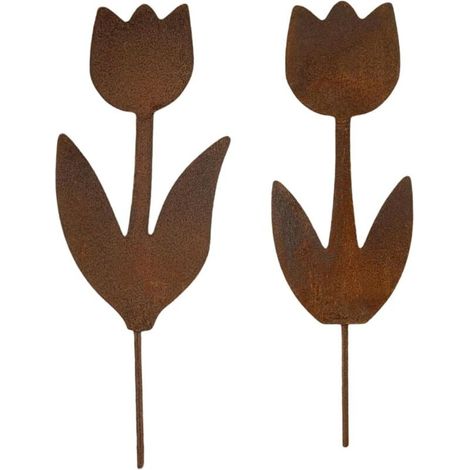 2 pièces Décoration de Jardin rouillée,Piquet de Jardin en Métal Rouillé,Déco Extérieur Rouille Naturelle,pour Décoration de Tronc de Branche d'arbre pour Jardin Patio Parc et Clôture (1/4)