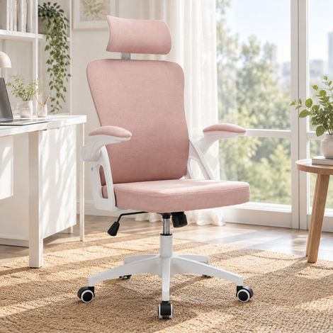 Sedia da ufficio ergonomica rosa 58x65x108 cm con poggiatesta - FLORAGRACE (1/5)