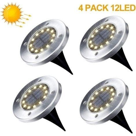 Lampe Solaire Exterieur Jardin 4 Pack 12 LED Projecteur Solaire En Plein Air Solaire Jardin Lumières Chaud Blanc IP65 (1/5)