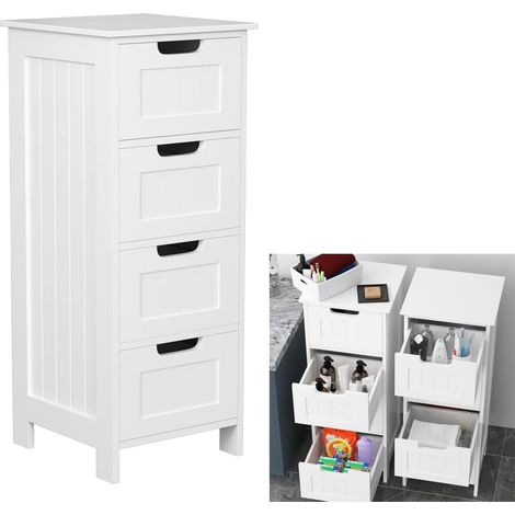 Bathroom Storage Cabinet,Laundry Room Cabinets 4 Tier Shelf with Doors, Multifunctional Floor Cabinet for Home Office, Living Room, Bathroom, Bedroom, White (1/5)